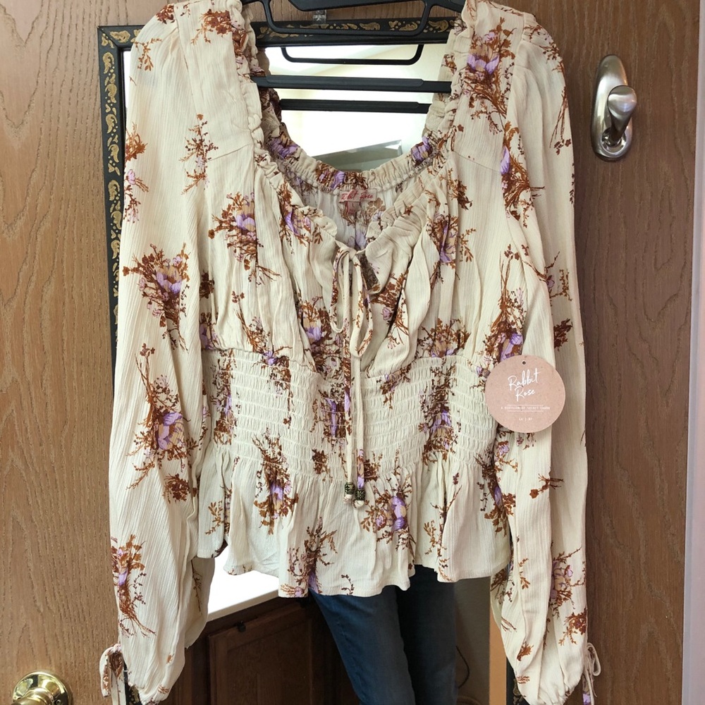 Boho Long Sleeved Print Blouse L